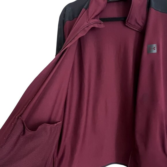 Under Armour Fitted Performance Jacket Full Zip Large Burgundy Mesh Sleeves - Picture 7 of 15